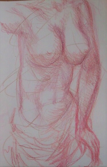 Drawing titled "Female Torso in Red" by Edwin Loftus, Original Artwork, Pastel Mounted on Other rigid panel
