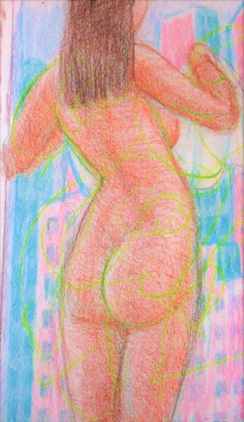 Disegno intitolato "Nude in a City Wind…" da Edwin Loftus, Opera d'arte originale, Pastello Montato su Altro pannello rigido