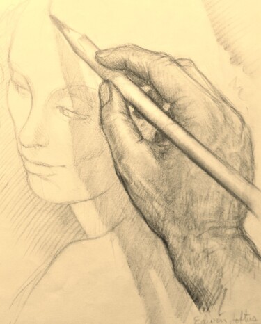 Drawing titled "The Artist at Work 5" by Edwin Loftus, Original Artwork, Pencil Mounted on Other rigid panel