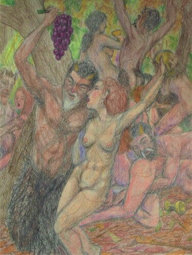 Рисунок под названием "Bacchanal" - Edwin Loftus, Подлинное произведение искусства, Пастель Установлен на Другая жесткая пан…