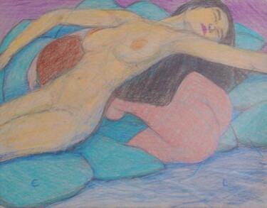 Dibujo titulada "Lovers 45" por Edwin Loftus, Obra de arte original, Pastel Montado en Otro panel rígido