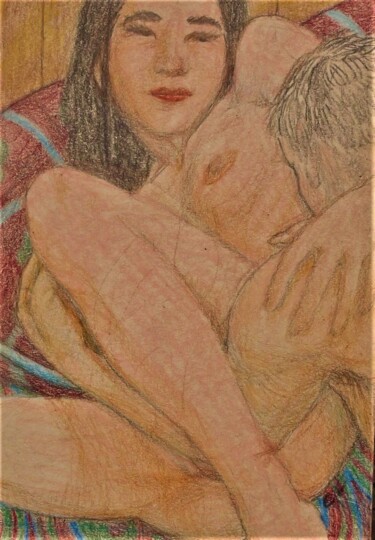 Dibujo titulada "Lovers 48" por Edwin Loftus, Obra de arte original, Pastel Montado en Otro panel rígido