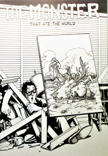 Zeichnungen mit dem Titel "The Monster that At…" von Edwin Loftus, Original-Kunstwerk, Tinte Auf Andere starre Platte montie…