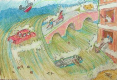 Disegno intitolato "Tsunami 1" da Edwin Loftus, Opera d'arte originale, Pastello Montato su Altro pannello rigido