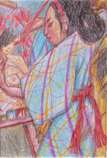 Tekening getiteld "The Artist at Work…" door Edwin Loftus, Origineel Kunstwerk, Pastel Gemonteerd op Andere stijve panelen