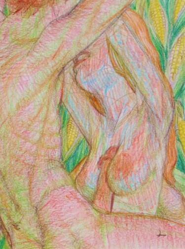 Tekening getiteld "Piazu in the Cornfi…" door Edwin Loftus, Origineel Kunstwerk, Pastel Gemonteerd op Andere stijve panelen