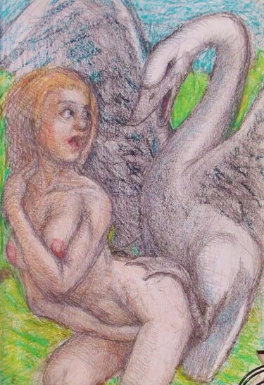 Drawing titled "Leda and the Swan" by Edwin Loftus, Original Artwork, Pastel Mounted on Other rigid panel