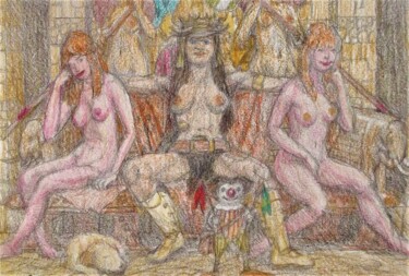 Рисунок под названием "The Amazon Queen on…" - Edwin Loftus, Подлинное произведение искусства, Пастель Установлен на Другая…