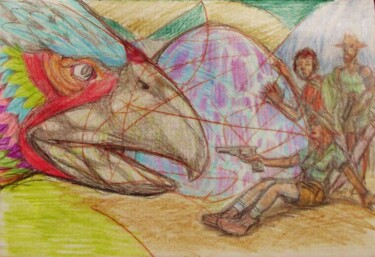 Рисунок под названием "Hunting the Legenda…" - Edwin Loftus, Подлинное произведение искусства, Пастель Установлен на Другая…