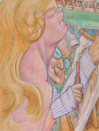 Disegno intitolato "The Artist at Work…" da Edwin Loftus, Opera d'arte originale, Pastello Montato su Altro pannello rigido