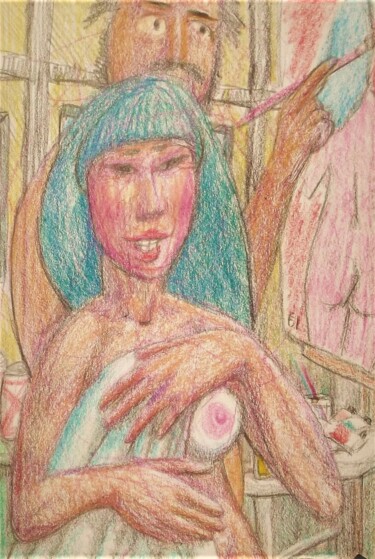 Zeichnungen mit dem Titel "The Model and Her A…" von Edwin Loftus, Original-Kunstwerk, Pastell Auf Andere starre Platte mont…