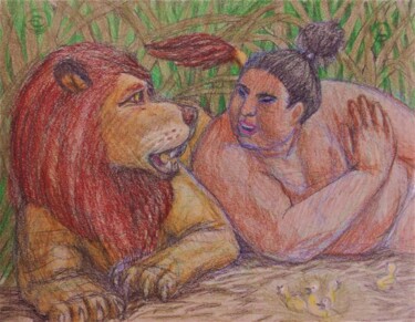 Drawing titled "The Sumo and the Li…" by Edwin Loftus, Original Artwork, Pastel Mounted on Other rigid panel