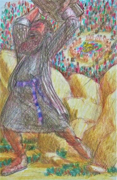 Tekening getiteld "Moses Smashing the…" door Edwin Loftus, Origineel Kunstwerk, Pastel Gemonteerd op Andere stijve panelen