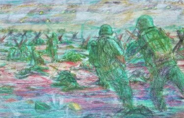 Zeichnungen mit dem Titel "D-Day, Omaha Beach" von Edwin Loftus, Original-Kunstwerk, Pastell Auf Andere starre Platte montie…