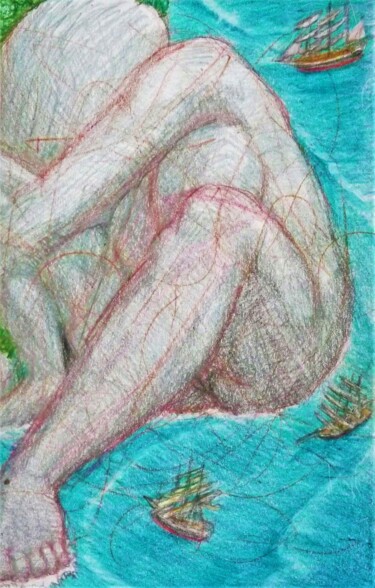 Dessin intitulée "At Anchor in the Bay" par Edwin Loftus, Œuvre d'art originale, Pastel Monté sur Autre panneau rigide