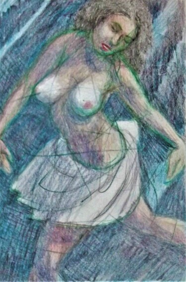 Dibujo titulada "Woman Dancing Alone…" por Edwin Loftus, Obra de arte original, Pastel Montado en Otro panel rígido