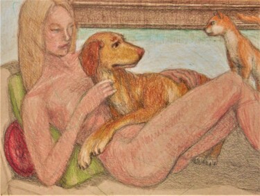 Zeichnungen mit dem Titel "Nude on a Couch wit…" von Edwin Loftus, Original-Kunstwerk, Pastell Auf Andere starre Platte mont…