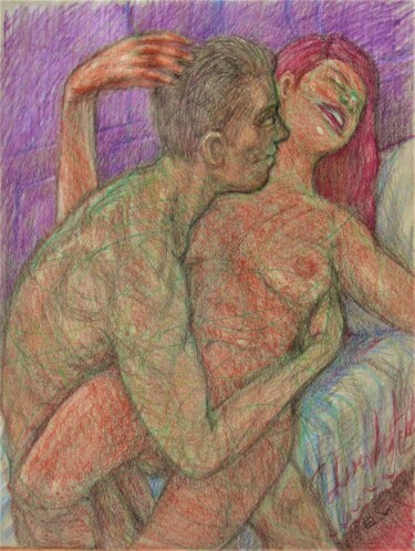 Dibujo titulada "Lovers 56" por Edwin Loftus, Obra de arte original, Pastel Montado en Otro panel rígido