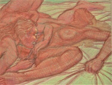 Zeichnungen mit dem Titel "Threesome in the 'N…" von Edwin Loftus, Original-Kunstwerk, Pastell Auf Andere starre Platte mont…