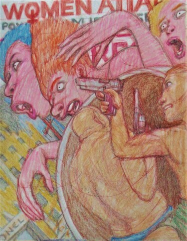 Zeichnungen mit dem Titel "Attack of the Monst…" von Edwin Loftus, Original-Kunstwerk, Pastell Auf Andere starre Platte mont…