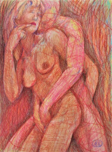 Zeichnungen mit dem Titel "Lovers 57" von Edwin Loftus, Original-Kunstwerk, Pastell Auf Andere starre Platte montiert