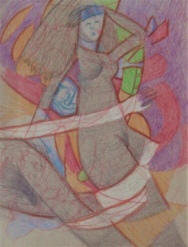 Рисунок под названием "Too Hot to Sleep" - Edwin Loftus, Подлинное произведение искусства, Пастель Установлен на Другая жест…