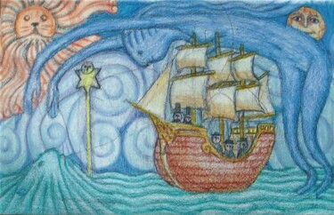 Tekening getiteld "The Great Explorers" door Edwin Loftus, Origineel Kunstwerk, Pastel Gemonteerd op Andere stijve panelen