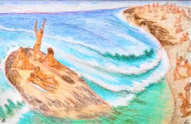 Dessin intitulée "Rogue Wave" par Edwin Loftus, Œuvre d'art originale, Pastel Monté sur Autre panneau rigide