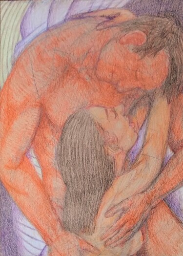 Рисунок под названием "Lovers 61" - Edwin Loftus, Подлинное произведение искусства, Пастель Установлен на Другая жесткая пан…