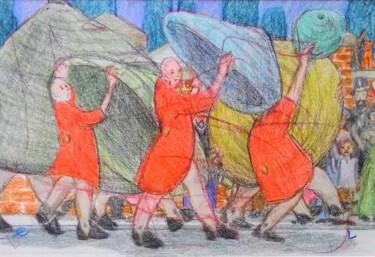 Dessin intitulée "The Limpet Miners B…" par Edwin Loftus, Œuvre d'art originale, Pastel Monté sur Autre panneau rigide