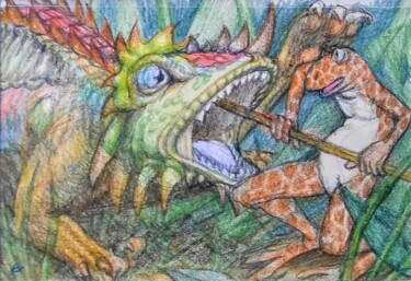 Drawing titled "Newt against the Dr…" by Edwin Loftus, Original Artwork, Pastel Mounted on Other rigid panel