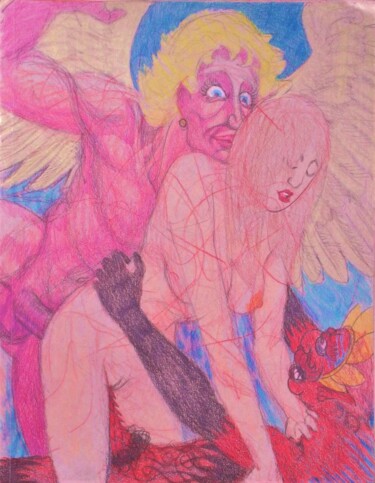 Desenho intitulada "woman torn between…" por Edwin Loftus, Obras de arte originais, Pastel Montado em Outro painel rígido