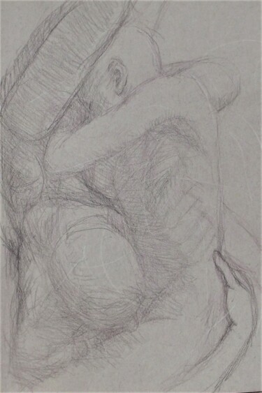 Dessin intitulée "Lovers 64, Men" par Edwin Loftus, Œuvre d'art originale, Crayon Monté sur Autre panneau rigide