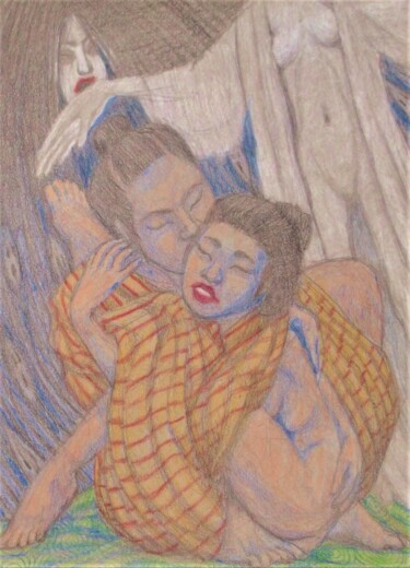 Tekening getiteld "Onryo 2" door Edwin Loftus, Origineel Kunstwerk, Pastel Gemonteerd op Andere stijve panelen