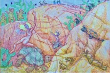 Dessin intitulée "The Annual Desert T…" par Edwin Loftus, Œuvre d'art originale, Pastel Monté sur Autre panneau rigide