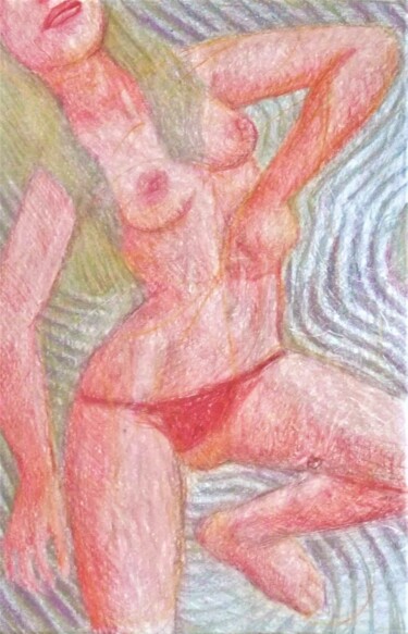 Dibujo titulada "Nude in the Sand Sc…" por Edwin Loftus, Obra de arte original, Pastel Montado en Otro panel rígido