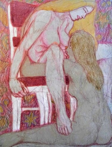 Disegno intitolato "Lovers 66" da Edwin Loftus, Opera d'arte originale, Pastello Montato su Altro pannello rigido