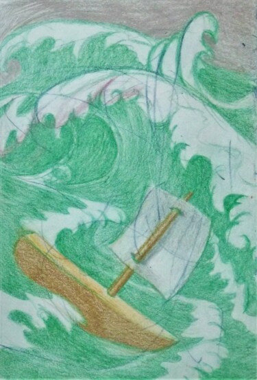 「Small Boat upon the…」というタイトルの描画 Edwin Loftusによって, オリジナルのアートワーク, パステル その他の剛性パネルにマウント