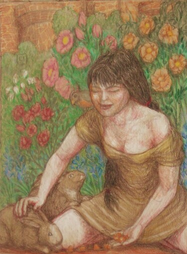 Рисунок под названием "Snow White" - Edwin Loftus, Подлинное произведение искусства, Пастель Установлен на Другая жесткая па…