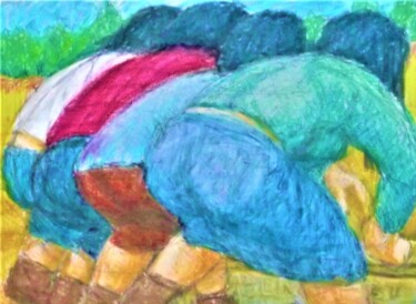 Dessin intitulée "Field Workers" par Edwin Loftus, Œuvre d'art originale, Pastel Monté sur Autre panneau rigide