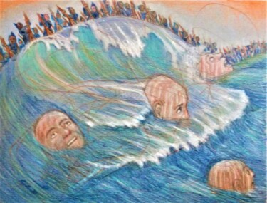 Zeichnungen mit dem Titel "The Wave Sweepers" von Edwin Loftus, Original-Kunstwerk, Pastell Auf Andere starre Platte montiert