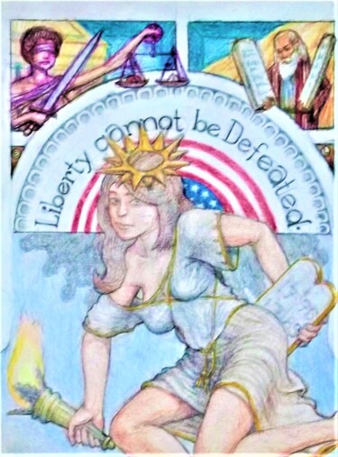 「Liberty cannot be D…」というタイトルの描画 Edwin Loftusによって, オリジナルのアートワーク, パステル その他の剛性パネルにマウント
