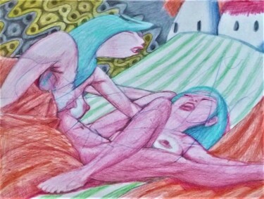 Рисунок под названием "Scissors" - Edwin Loftus, Подлинное произведение искусства, Пастель Установлен на Другая жесткая пане…