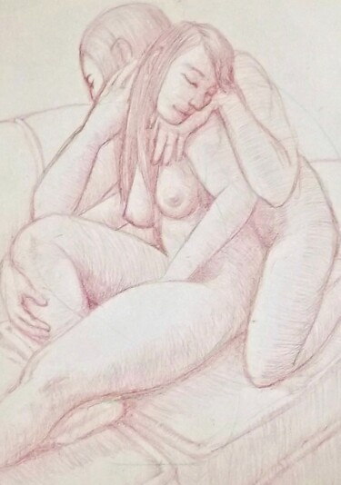 Рисунок под названием "Lovers 67, Tender C…" - Edwin Loftus, Подлинное произведение искусства, Пастель Установлен на Другая…
