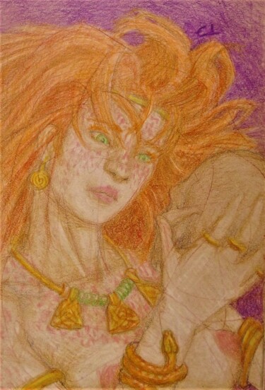Dibujo titulada "The Celtic Witch" por Edwin Loftus, Obra de arte original, Pastel Montado en Otro panel rígido