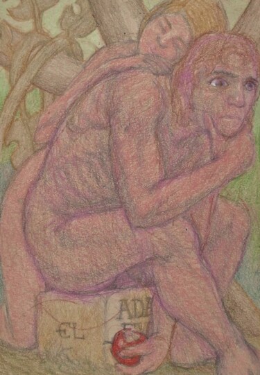 Tekening getiteld "Adam Considers his…" door Edwin Loftus, Origineel Kunstwerk, Pastel Gemonteerd op Andere stijve panelen