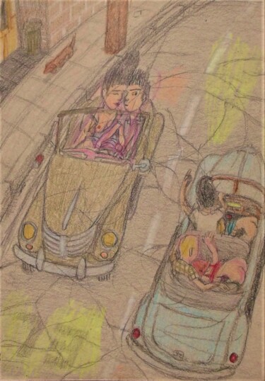 Zeichnungen mit dem Titel "Cruising the Gut, 1…" von Edwin Loftus, Original-Kunstwerk, Pastell Auf Andere starre Platte mont…