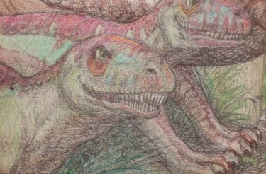 Dessin intitulée "Juvenile Tyrannosau…" par Edwin Loftus, Œuvre d'art originale, Pastel Monté sur Autre panneau rigide