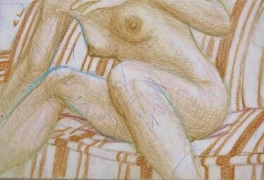 Drawing titled "Nude on a Bench Swi…" by Edwin Loftus, Original Artwork, Pastel Mounted on Other rigid panel