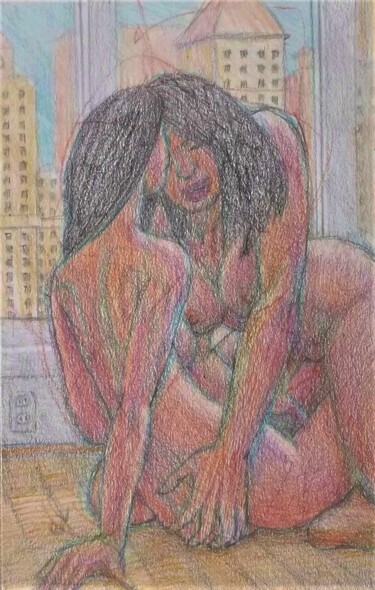 Drawing titled "Lovers on an Office…" by Edwin Loftus, Original Artwork, Pastel Mounted on Other rigid panel